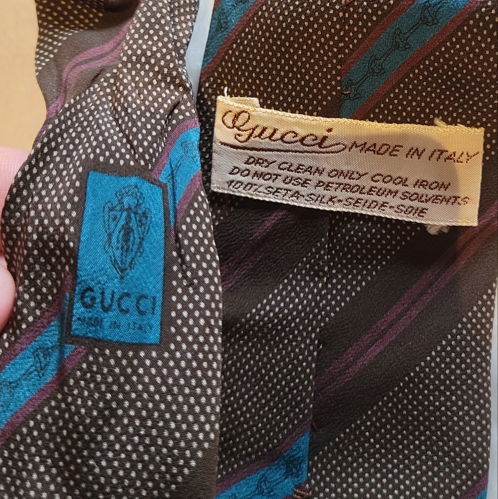 Authentic Vintage Gucci Necktie 100% Silk Tie Brown Rare Luxury Read Desc